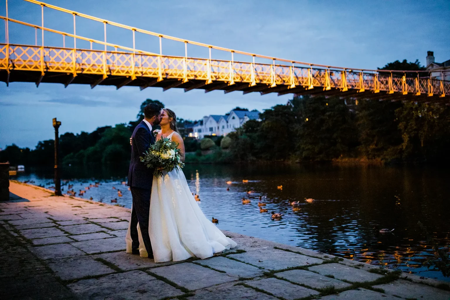 Old Palace Chester Couple At Night River Dee